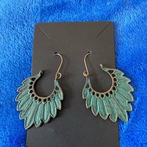 Gypsy Greek Fish Hook Loop Hanging Feather Tribal Festival Boho Rustic Earrings